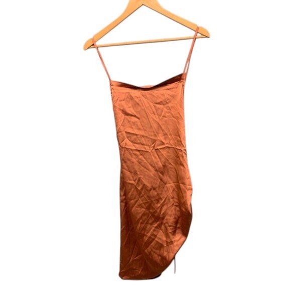 Nasty Gal Cross Back Satin Mini Slip Dress Women’s Size L Rust Copper Party NWT - Picture 1 of 11